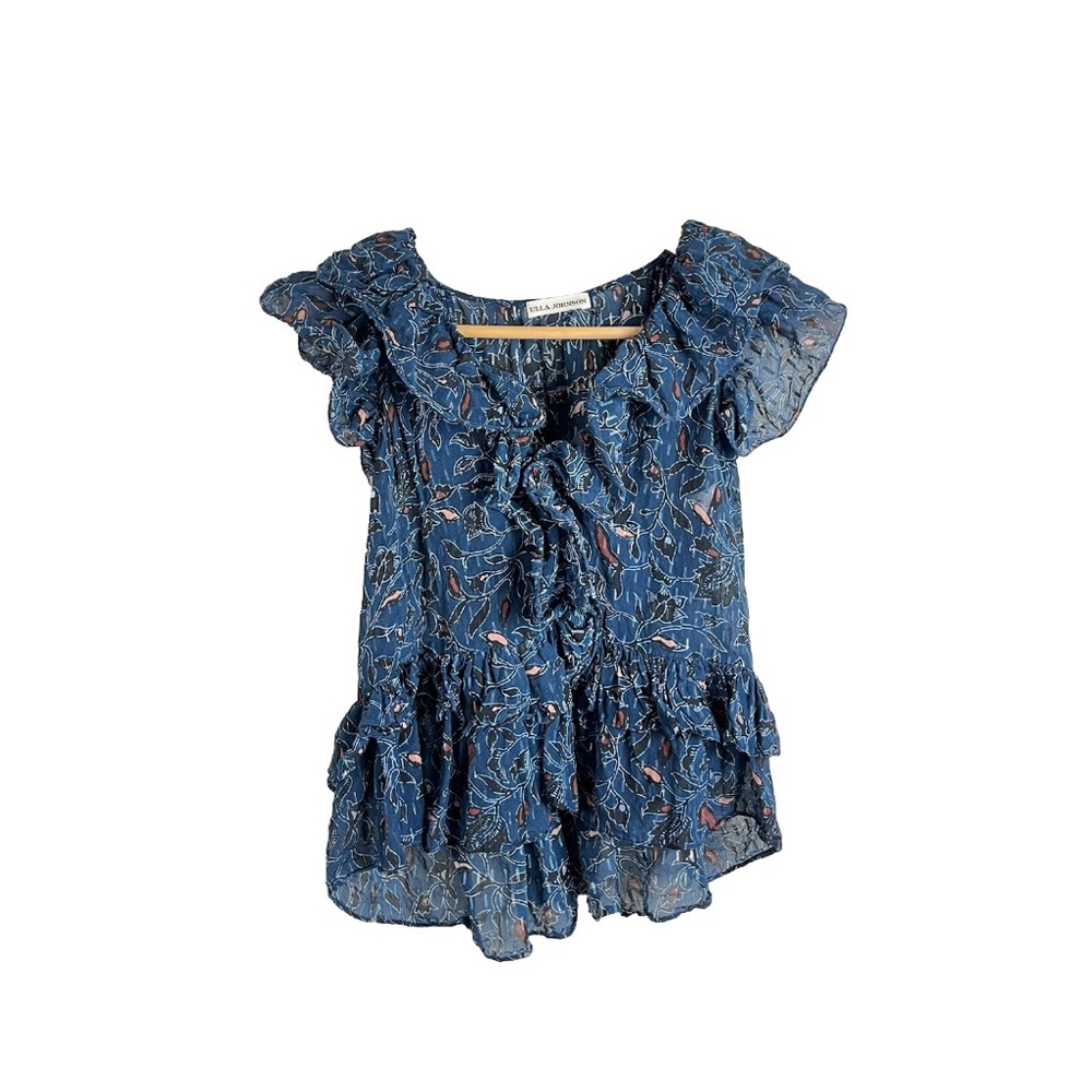 ULLA JOHNSON Top Dusk Zea Floral Print Ruffle